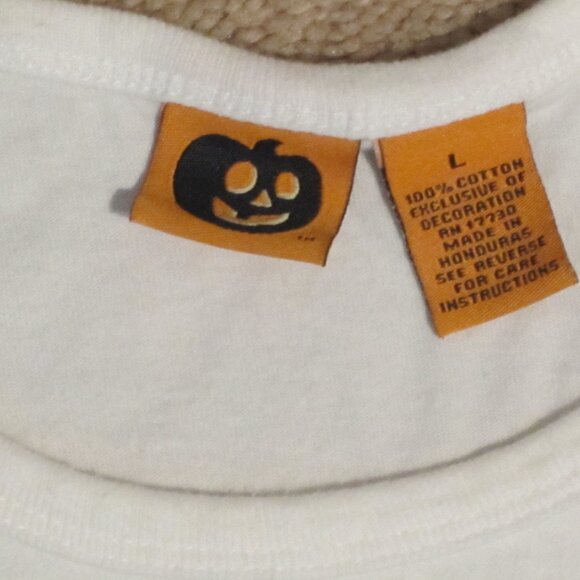 Halloween Cat White T shirt- size L - black cats rhinestone eyes - Picture 3 of 3